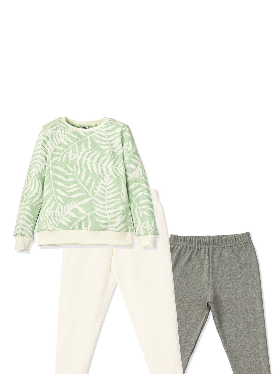 100% Cotton Clothing Set Boys & Girls | Green T-Shirt | White and Grey Pant